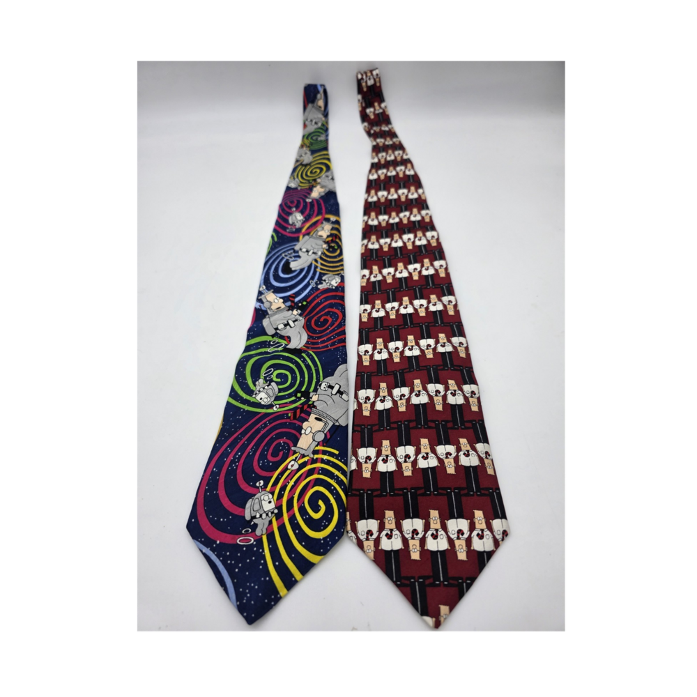 Dilbert Lot of 2 Men's Novelty Cartoon Logo Ties 100% Silk Multicolor